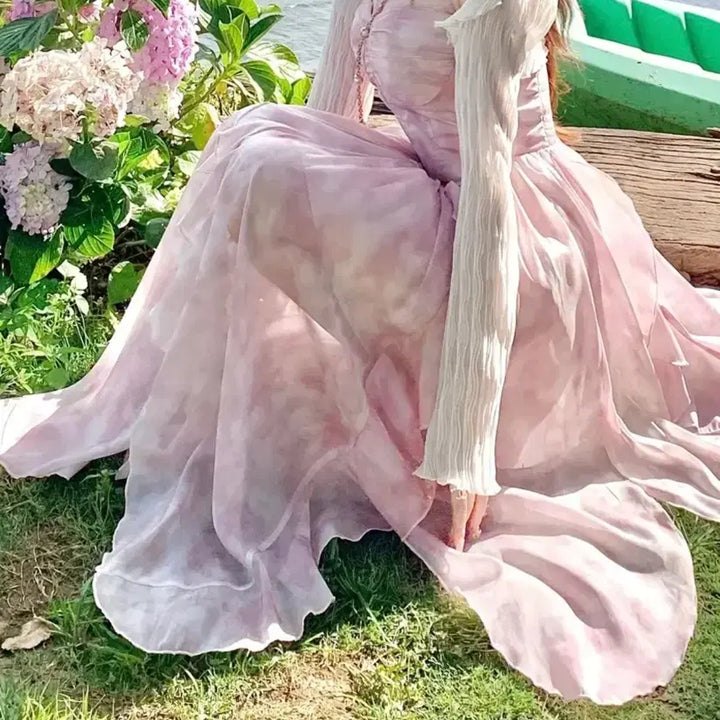 [BUNJANG] Floral Asymmetrical Dress Set / 여름 플로럴 비대칭 원피스+장신구 세트