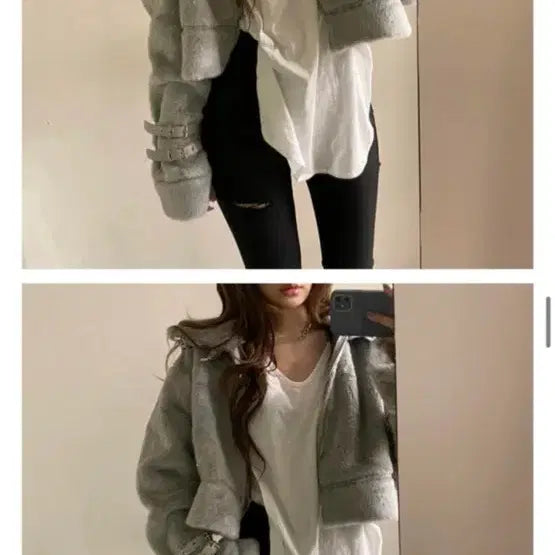 [BUNJANG] Flip Gray Faux Fur Jacket / 플립 무스탕 그레이