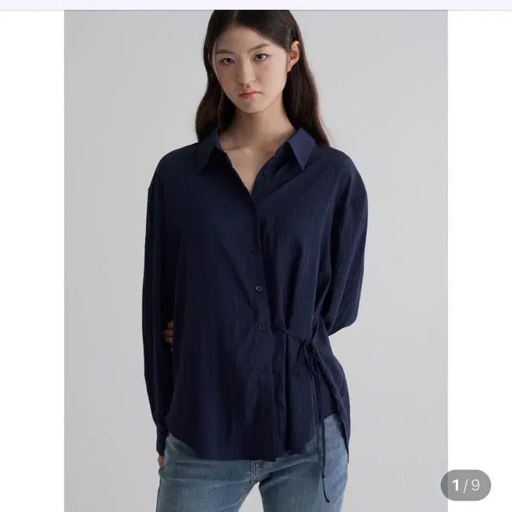[BUNJANG] 8 Seconds Drape Wrap Shirt Navy M / 에잇세컨즈 드레이프 랩 셔츠 네이비 M