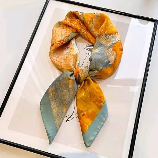 [BUNJANG] Abstract Pattern Silk Scarf / 오렌지/블루 추상 패턴 스카프