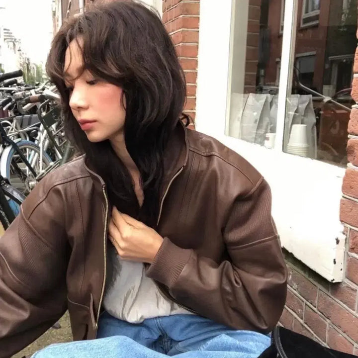 [BUNJANG] Farven Comte Leather Jumper Jacket Brown / 파르벵 farven 콩테 레더 가죽 점퍼 자켓 브라운