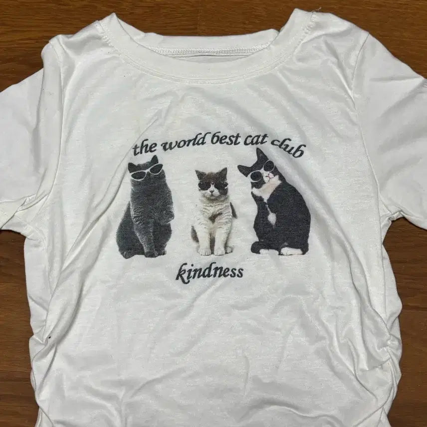 [BUNJANG] Cat Printing Cropped Short Sleeve T-Shirt / 고양이 프린팅 크롭 반팔티