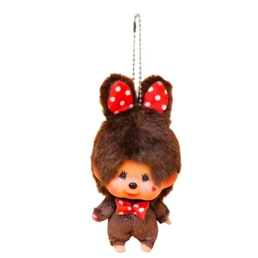 [BUNJANG] Monchhichi Rabbit Red Dot Mascot Key Chain / 몬치치 빅헤드 SS 토끼 레드 도트 마스코트 키 체인 브라운
