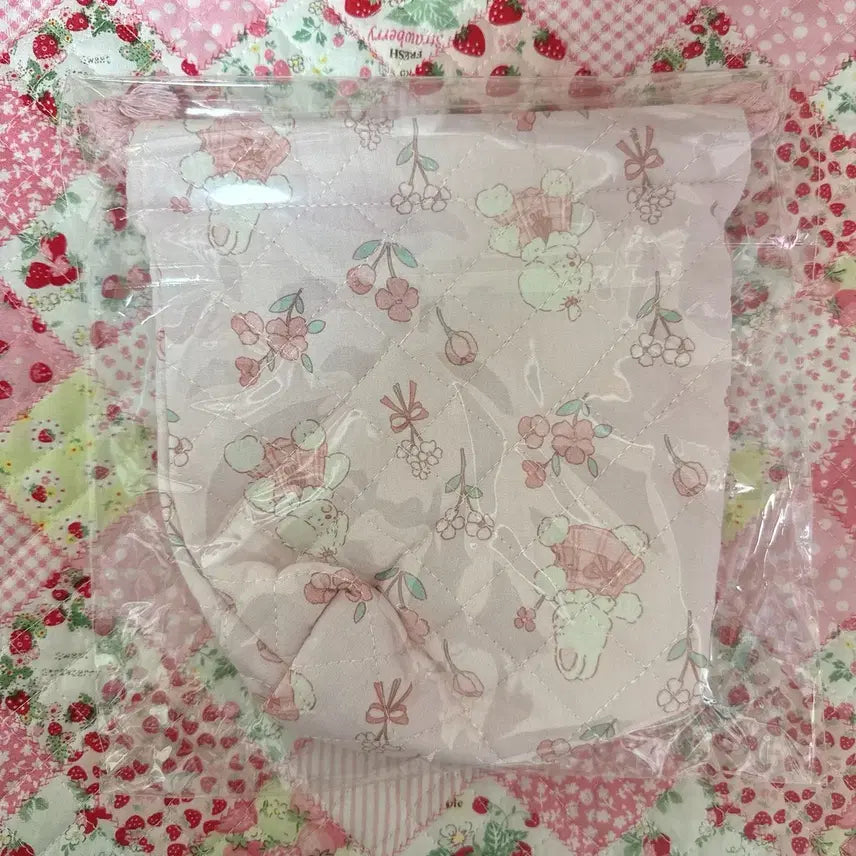 [BUNJANG] Svzakka Studio Pink Rabbit Quilted Pouch / Svzakka Studio 퀼팅 파우치 핑크 토끼 복주머니