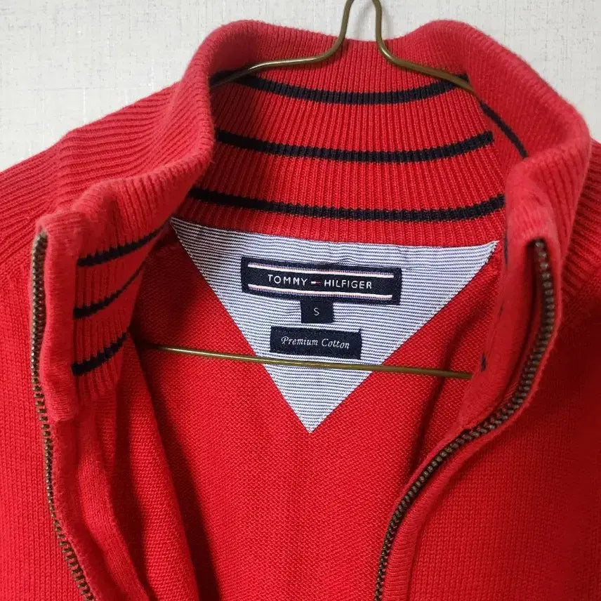 [BUNJANG] Tommy Hilfiger Red Knit Zip-Up / 타미힐피거 레드 니트 집업