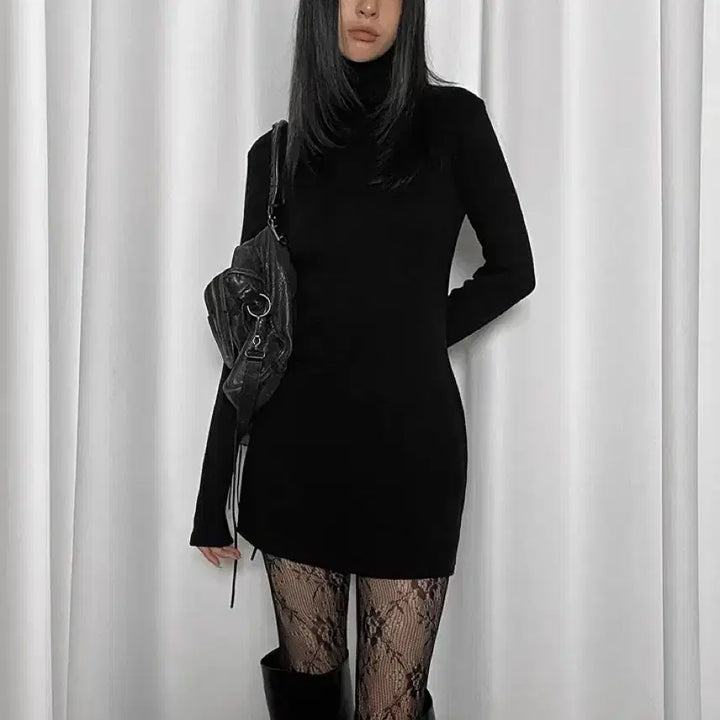 [BUNJANG] Blackup Mini Dress / 블랙업 폴라 미니원피스 (MADE)