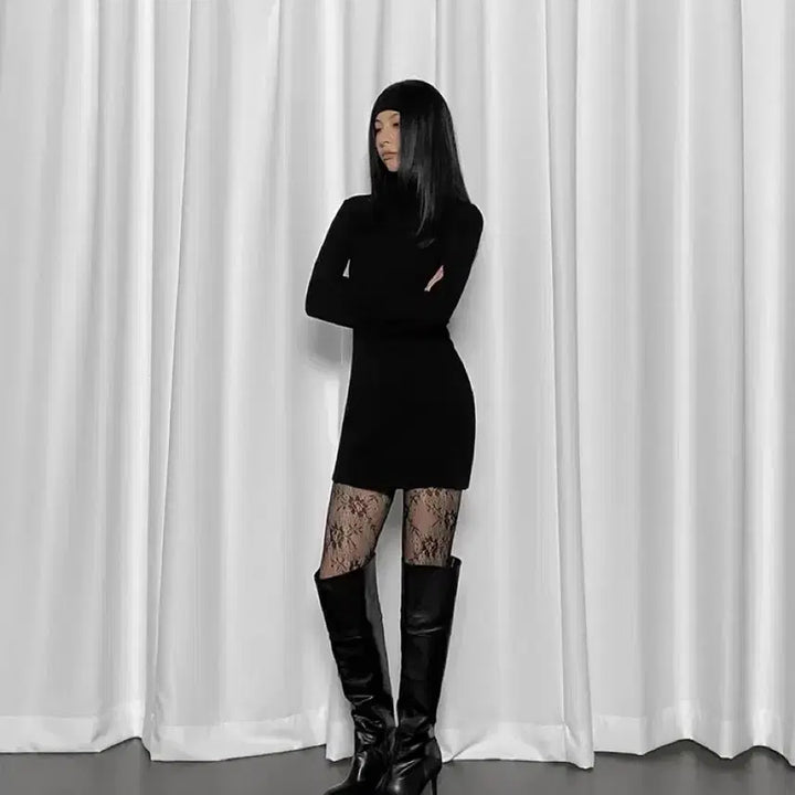[BUNJANG] Blackup Mini Dress / 블랙업 폴라 미니원피스 (MADE)