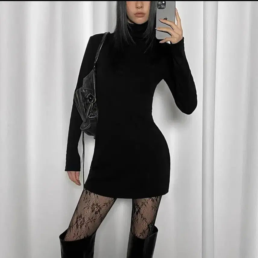 [BUNJANG] Blackup Mini Dress / 블랙업 폴라 미니원피스 (MADE)