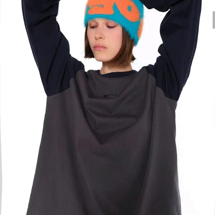 [BUNJANG] Blue Orange Color Block Beanie / 블루오렌지 배색 털비니모자 새제품