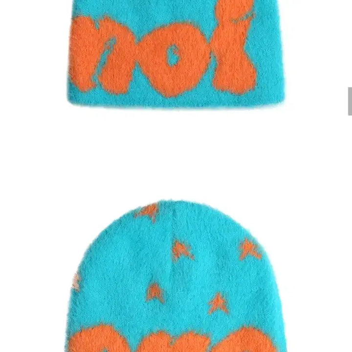 [BUNJANG] Blue Orange Color Block Beanie / 블루오렌지 배색 털비니모자 새제품