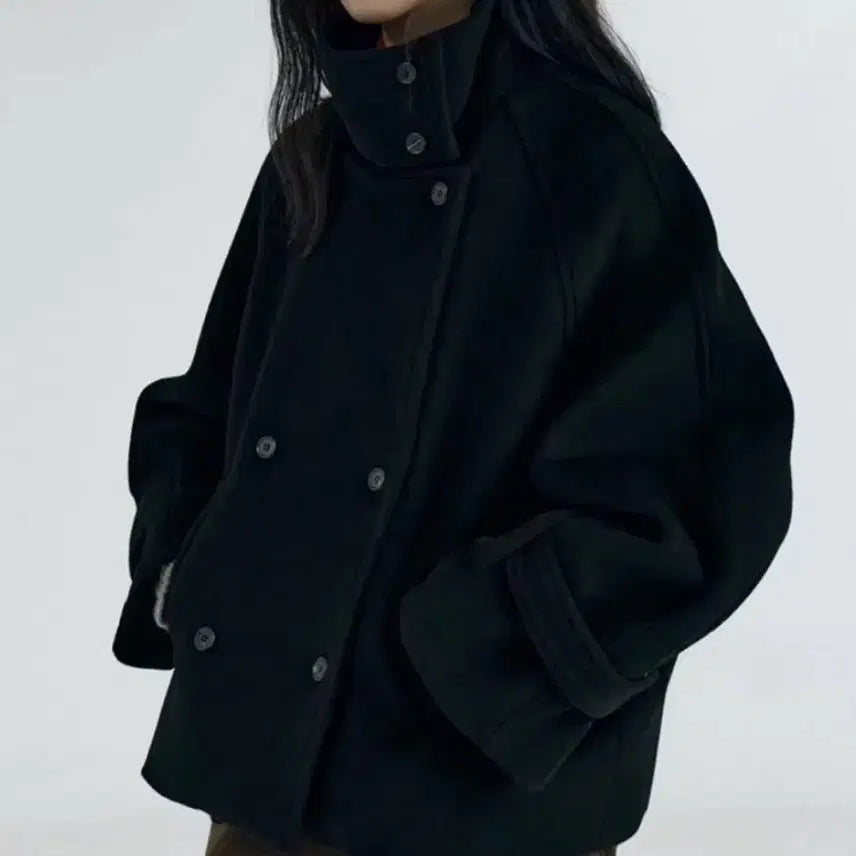 [BUNJANG] SYA.JU Highneck Overfit Half Coat Black / 시야쥬 하이넥 오버핏 하프코트 블랙