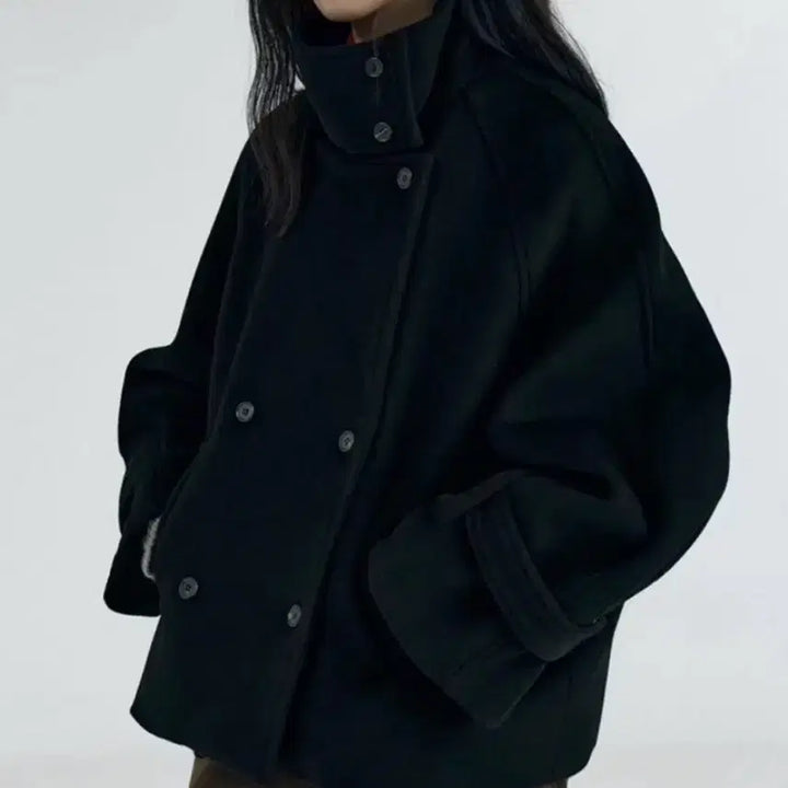 [BUNJANG] SYA.JU Highneck Overfit Half Coat Black / 시야쥬 하이넥 오버핏 하프코트 블랙