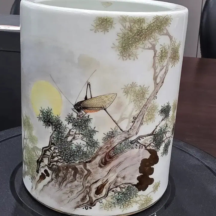 [BUNJANG] Lee Myung-ryang Republic Era Celadon Brush Pot / 70년된 주산 이명량 민국.백자분채.진품보증서.양자/과학검사.중국도자기