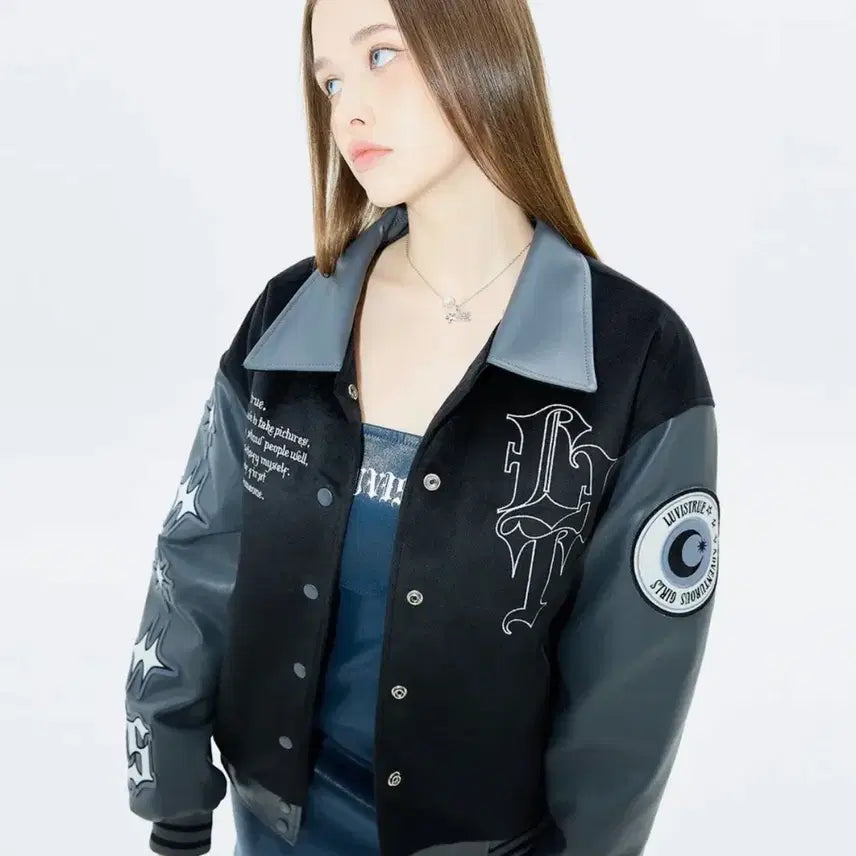 [BUNJANG] Luv Is True MZ LVT Varsity Jacket (Charcoal) / 러브이즈트루 MZ LVT VARSITY JACKET(CHARCOAL)