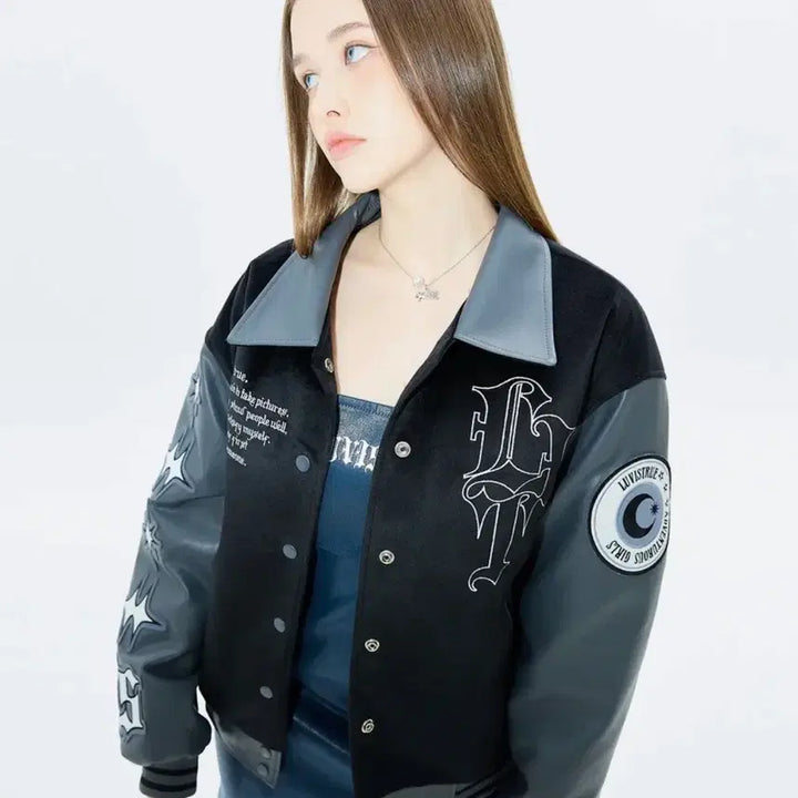 [BUNJANG] Luv Is True MZ LVT Varsity Jacket (Charcoal) / 러브이즈트루 MZ LVT VARSITY JACKET(CHARCOAL)