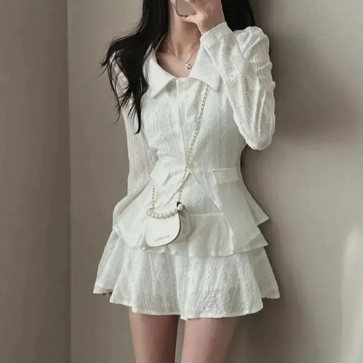 [BUNJANG] White Two-Piece Mini Dress Set / 화이트 투피스 미니 원피스 봄 원피스 스커트 블라우스