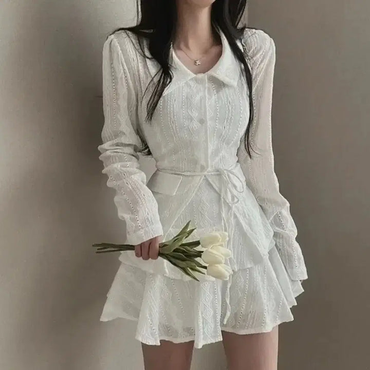 [BUNJANG] White Two-Piece Mini Dress Set / 화이트 투피스 미니 원피스 봄 원피스 스커트 블라우스