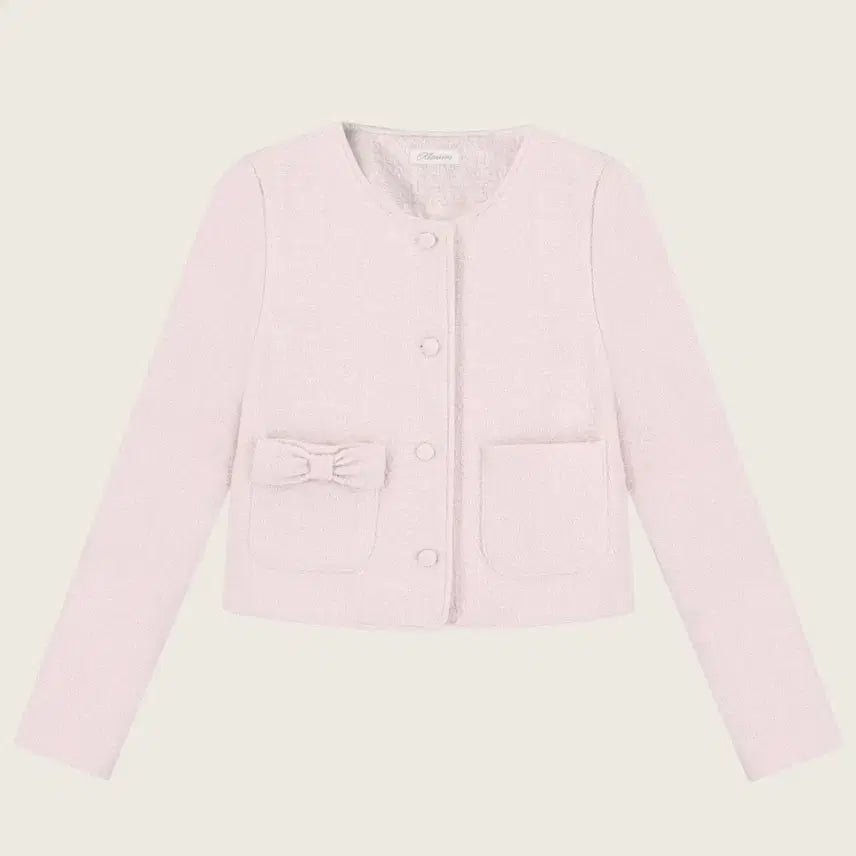 [BUNJANG] Clissier Candy Ribbon Pink Tweed Jacket / 클리시어 캔디 리본 핑크 트위드자켓