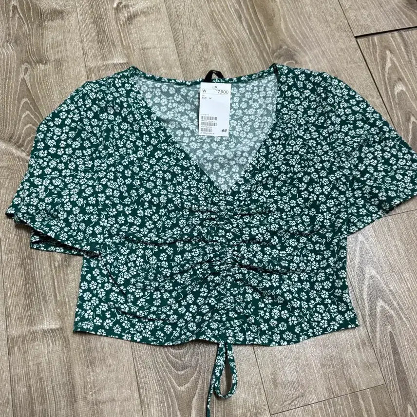 [BUNJANG] H&M Floral Wrap Blouse Green M / H&M 플라워 랩 블라우스 그린 M
