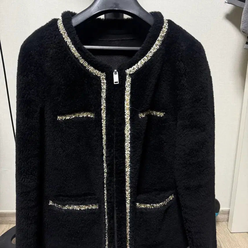 [BUNJANG] Compagna Black Tweed Fur Jacket / 꼼빠니아 블랙 트위드 퍼 자켓