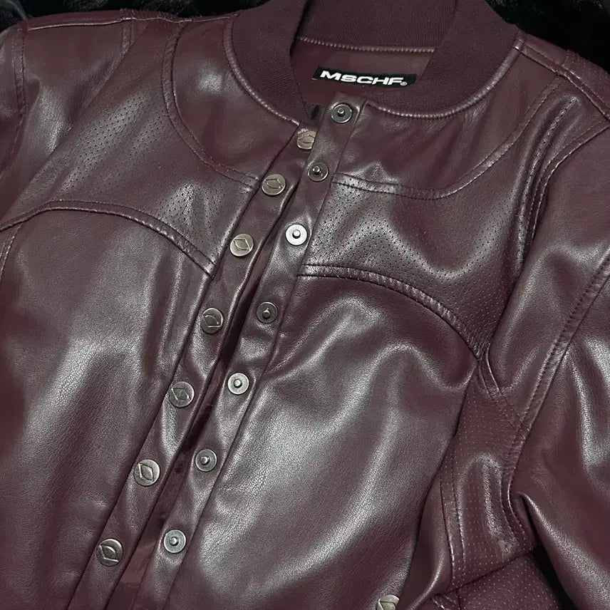 [BUNJANG] Mischief Leather Bomber Jacket Burgundy / 미스치프 레더 봄버 자켓 버건디 버튼업/ 보헤미안서울