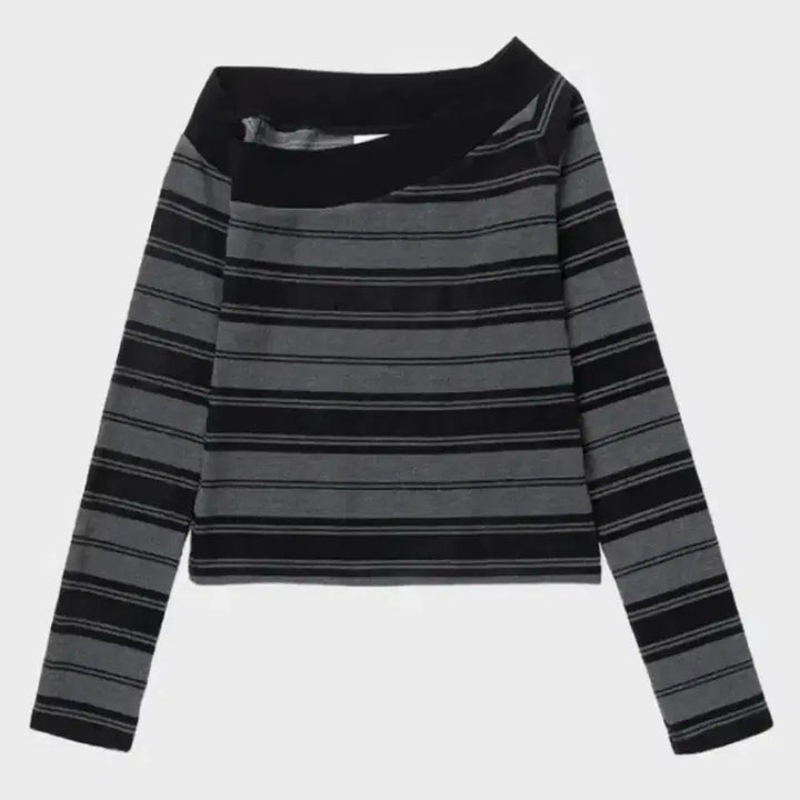 [BUNJANG] Millo Woman One Shoulder Striped Tee Gray / 밀로 우먼 원숄더 스트라이프 티 그레이