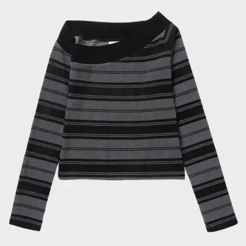[BUNJANG] Millo Woman One Shoulder Striped Tee Gray / 밀로 우먼 원숄더 스트라이프 티 그레이