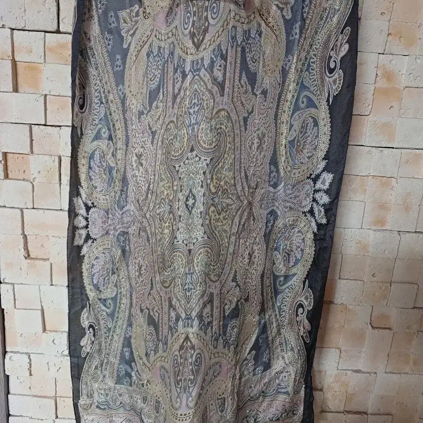 [BUNJANG] Renoma Paisley Pattern Silk Scarf / 페이즐리 패턴 스톤 장식 레노마 실크