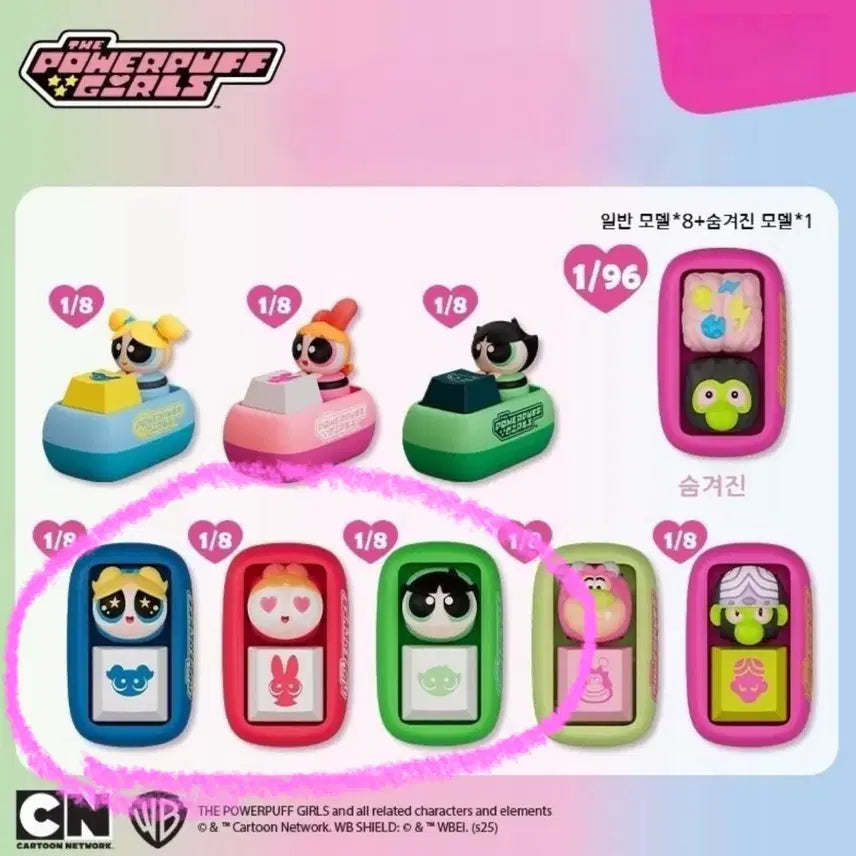 [BUNJANG] Powerpuff Girls Keycap Keyring Set / 파워퍼프걸 키캡 키링 버블 블로썸 버터컵