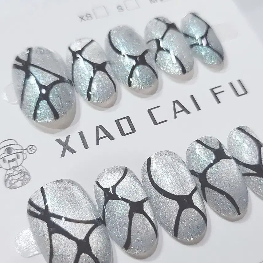 [BUNJANG] Silver Black Line Nail Tip / 실버 블랙 라인 네일팁