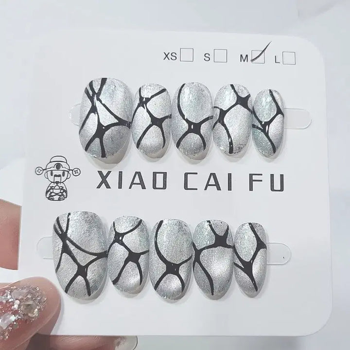 [BUNJANG] Silver Black Line Nail Tip / 실버 블랙 라인 네일팁