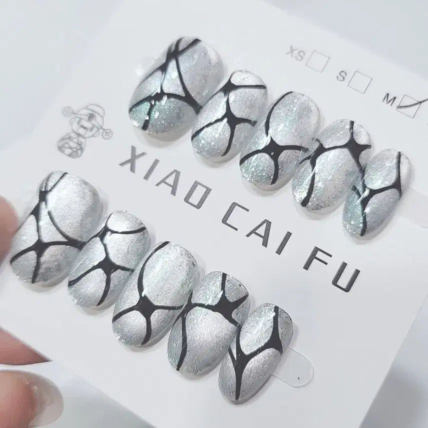 [BUNJANG] Silver Black Line Nail Tip / 실버 블랙 라인 네일팁