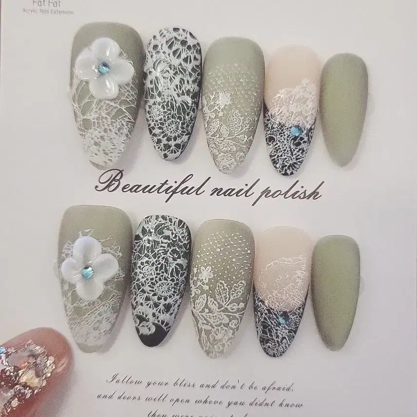 [BUNJANG] Lace Design Nail Tip Set / 레이스 디자인 네일팁 세트