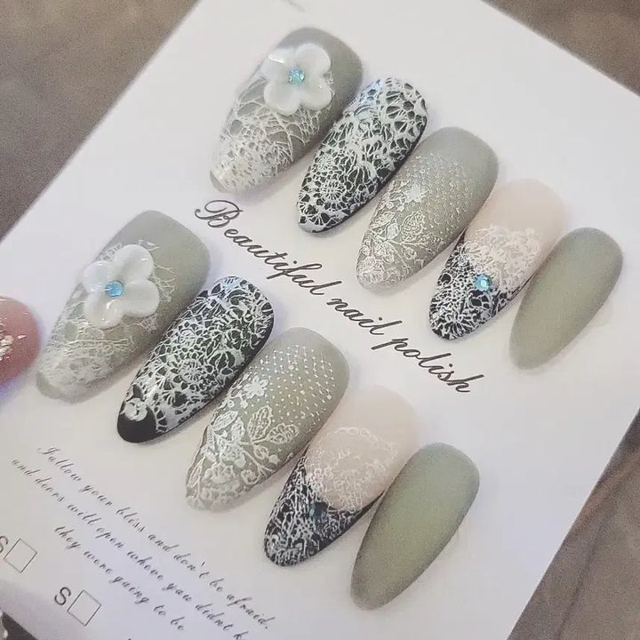 [BUNJANG] Lace Design Nail Tip Set / 레이스 디자인 네일팁 세트