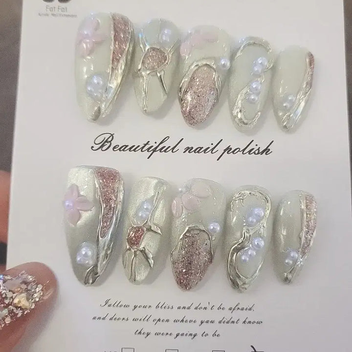 [BUNJANG] Pearl Embellished Nail Tips / 파츠 진주 네일팁