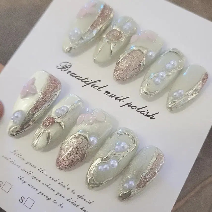 [BUNJANG] Pearl Embellished Nail Tips / 파츠 진주 네일팁