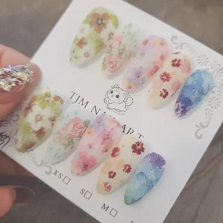[BUNJANG] Handmade Pastel Floral Nail Tips / 수제 꽃무늬 네일팁