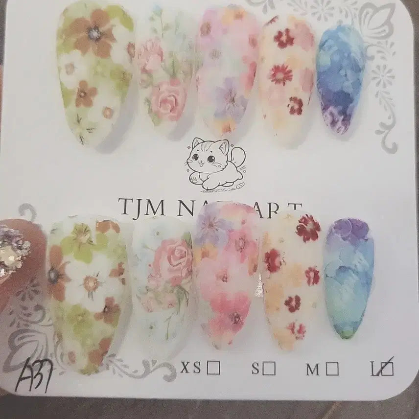 [BUNJANG] Handmade Pastel Floral Nail Tips / 수제 꽃무늬 네일팁