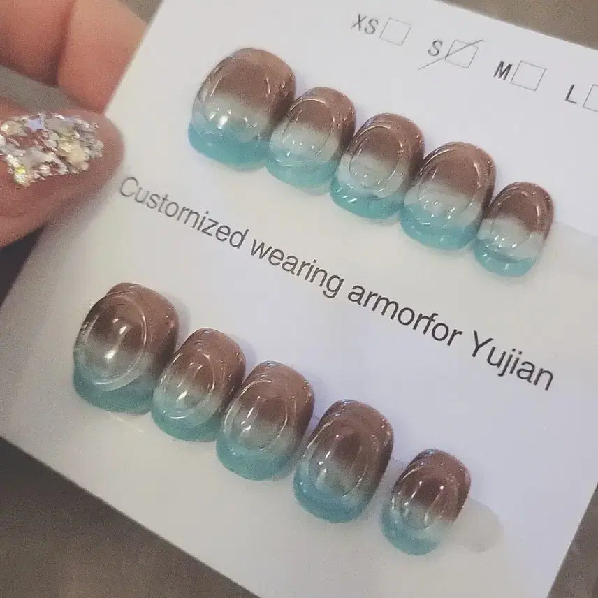 [BUNJANG] Gradient Nail Tips (Brown/Blue) / 그라데이션 네일팁 (브라운/블루)