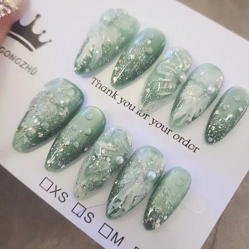 [BUNJANG] Handmade Mint Gradient Nail Tips (S) / 수제 네일팁 민트 그라데이션 (S)