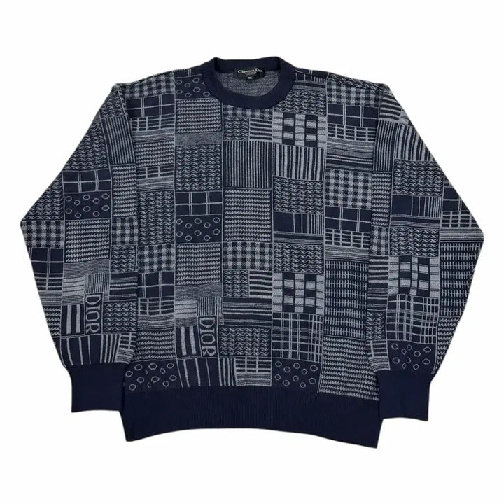 [BUNJANG] Christian Dior Multi-Check Patchwork Knit Navy XL / 90s 크리스찬 디올 멀티체크 패치워크 니트 네이비 XL