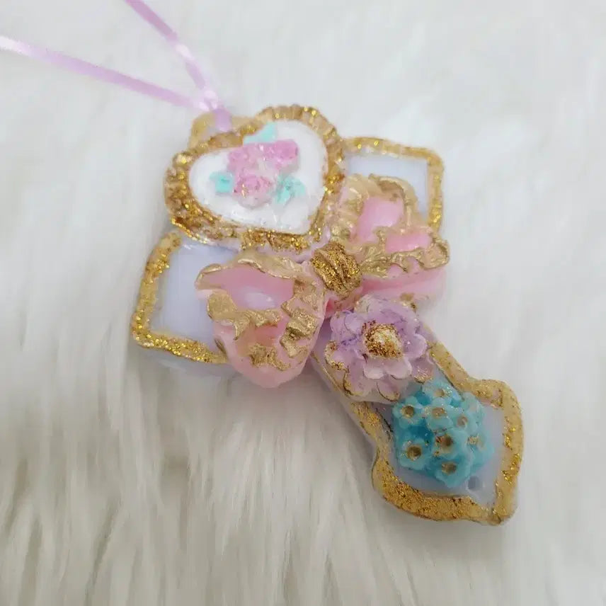 [BUNJANG] Handmade Decorative Cross Ornament / 데코 십자가 장식품 핑크/블루 캔들