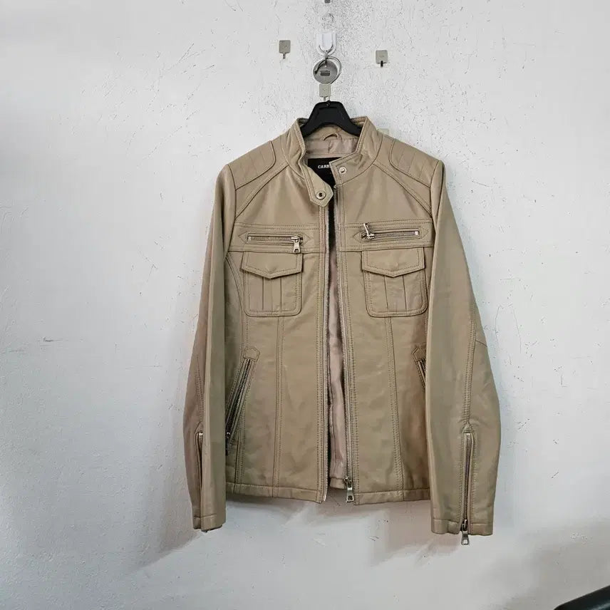 [BUNJANG] CARRERA Lambskin Leather Jacket Beige / CARRERA 양가죽 자켓 베이지
