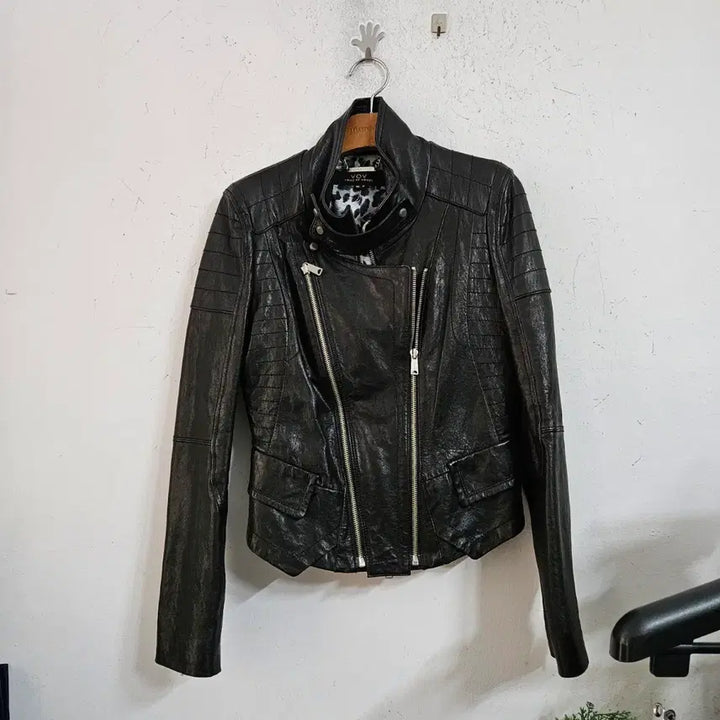 [BUNJANG] Black Sheepskin Leather Rider Jacket / 블랙양 가죽 라이더 자켓