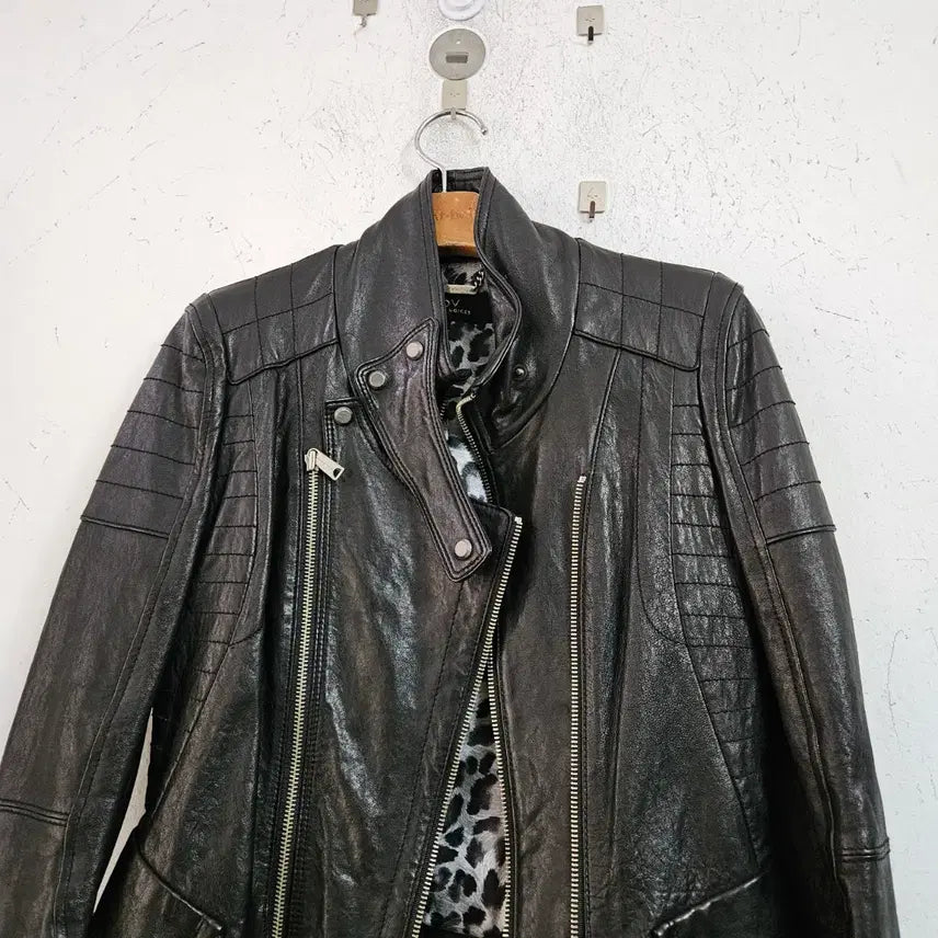 [BUNJANG] Black Sheepskin Leather Rider Jacket / 블랙양 가죽 라이더 자켓