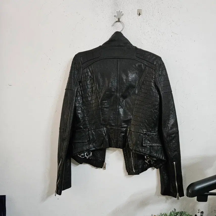 [BUNJANG] Black Sheepskin Leather Rider Jacket / 블랙양 가죽 라이더 자켓