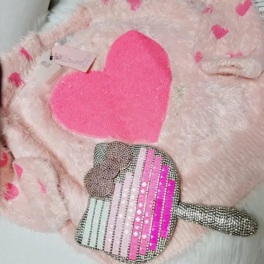 [BUNJANG] Pink Heart Fur Knit Sweater / 핑크 하트 털 니트