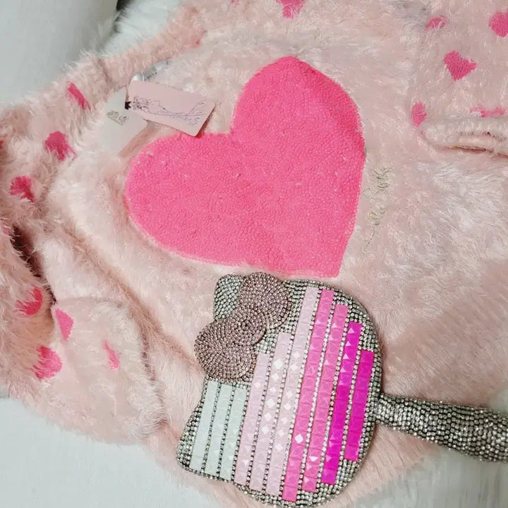 [BUNJANG] Pink Heart Fur Knit Sweater / 핑크 하트 털 니트