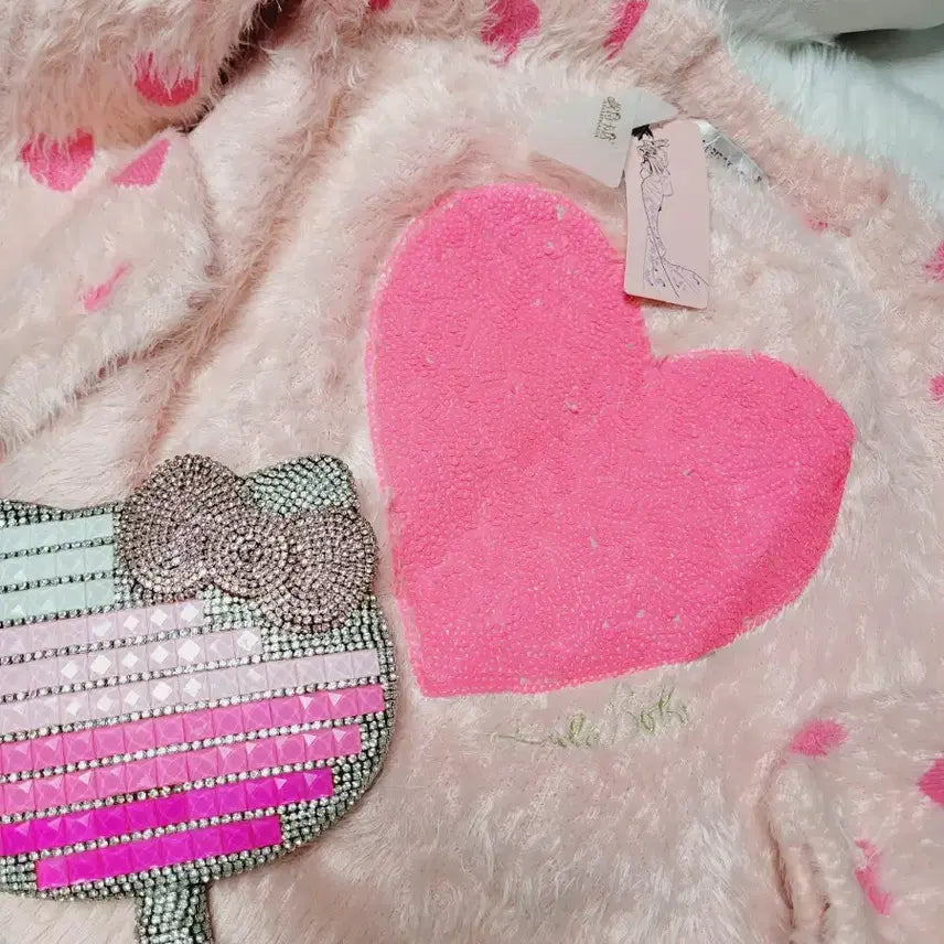 [BUNJANG] Pink Heart Fur Knit Sweater / 핑크 하트 털 니트