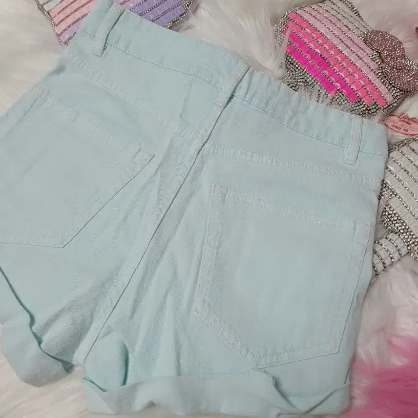 [BUNJANG] Mint Roll-Up Denim Shorts / 민트반바지 롤업 숏팬츠